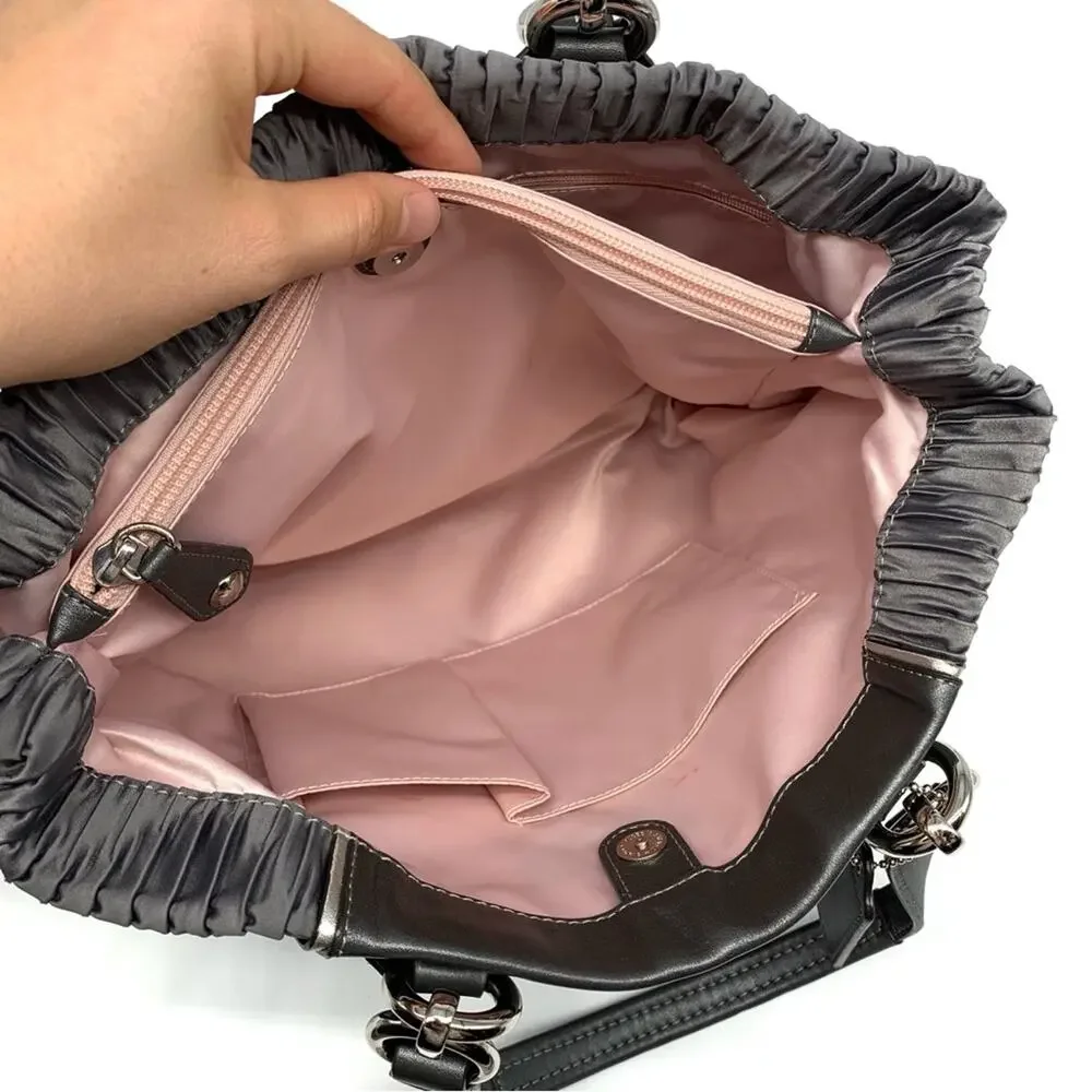 COACH #F20050 Ashley Gathered Carryall Satchel Bag Grey Satin